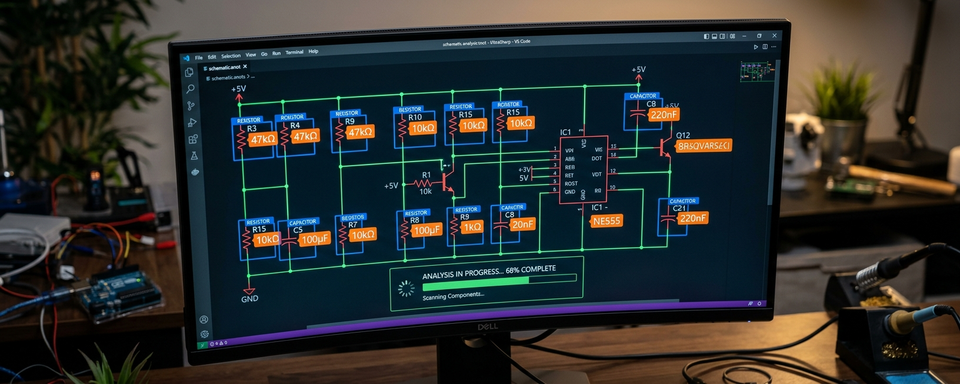 Monitor with schematic annotated with detection overlays